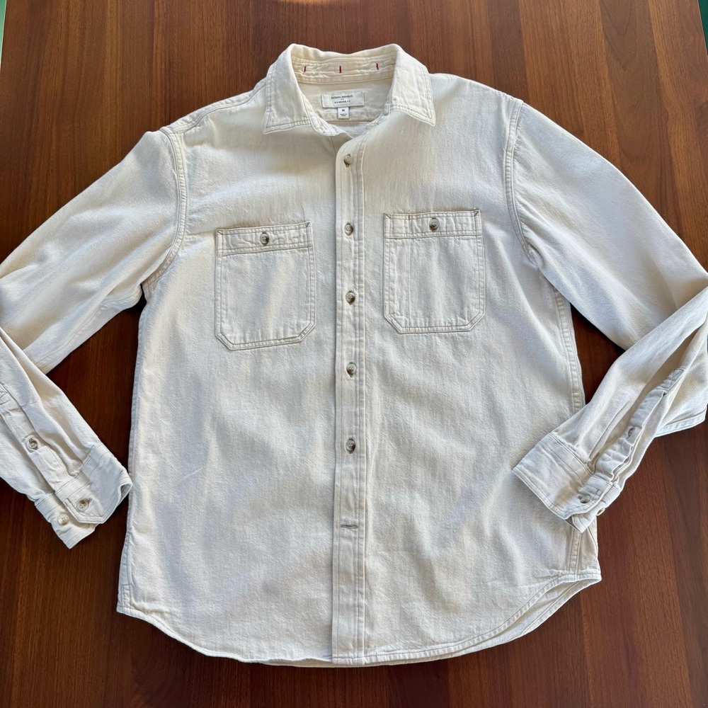 Banana Republic Men’s Off-White Utility Denim Shirt Jacket Cotton Hemp | Medium
